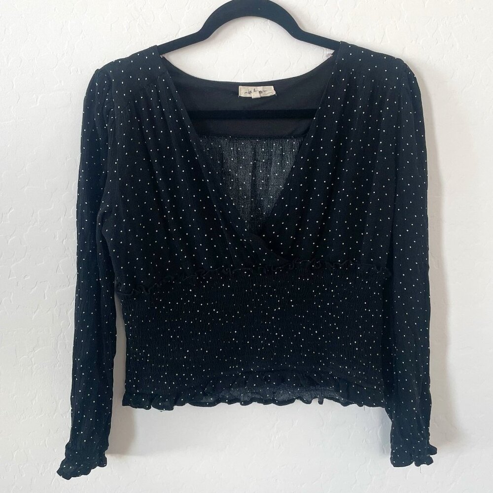 ⭐️ Wrap Polka Dot Polkadot Classy Girly V Drop Ruching Night Boho Trendy Blouse